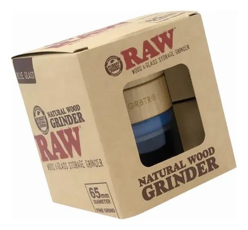 Grinder RAW Madera y Vidrio 3 Piezas – Vidrio Azul – Vuelo 420 Smoke Shop México