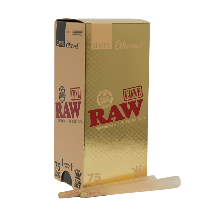 Conos RAW Ethereal Pre-rolados – 1¼ – 75 conos – Vuelo 420 Smoke Shop México