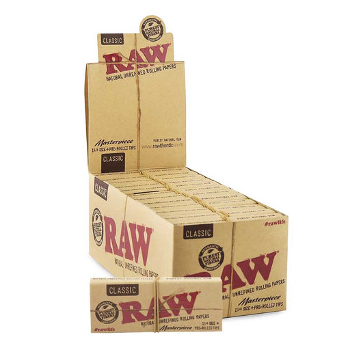 Papeles RAW Masterpiece + Filtros – 1¼ (24 pz) – Vuelo 420 Smoke Shop México