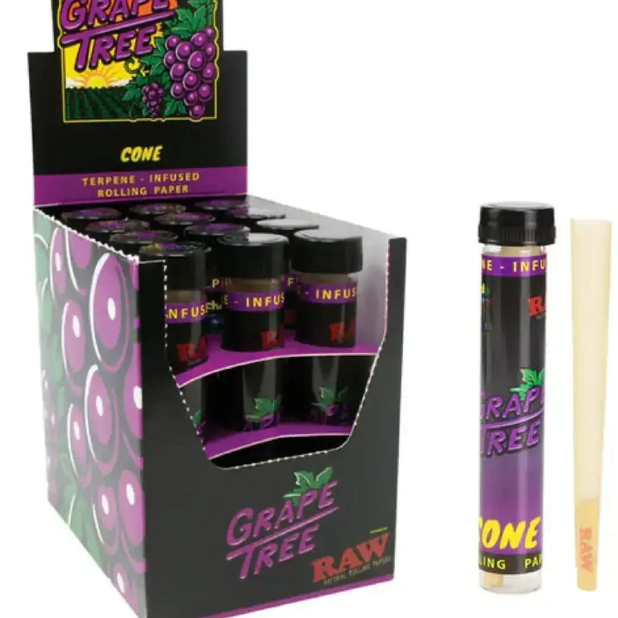 Caja de conos king size de RAW Terpene Enhanced sabor Grape Tree (uva)
