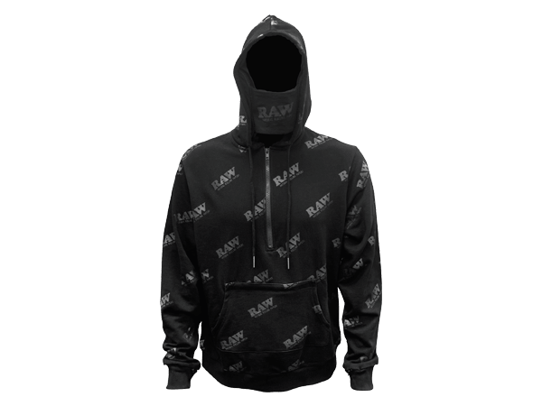 Hoodie RAW Rawlers color negro con logo RAW y bandeja para enrollar