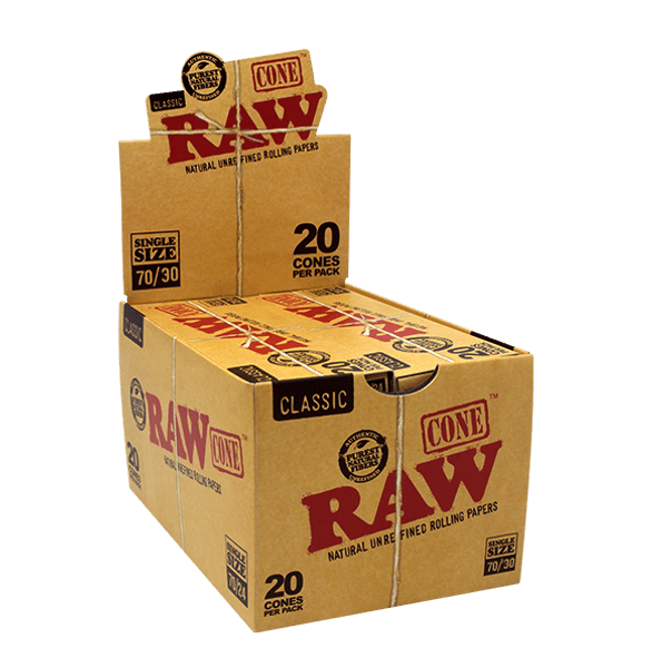 Conos RAW Pre-rolados Caja 12 x 20 (240) – Classic Single 70/30 – Vuelo 420 Smoke Shop México